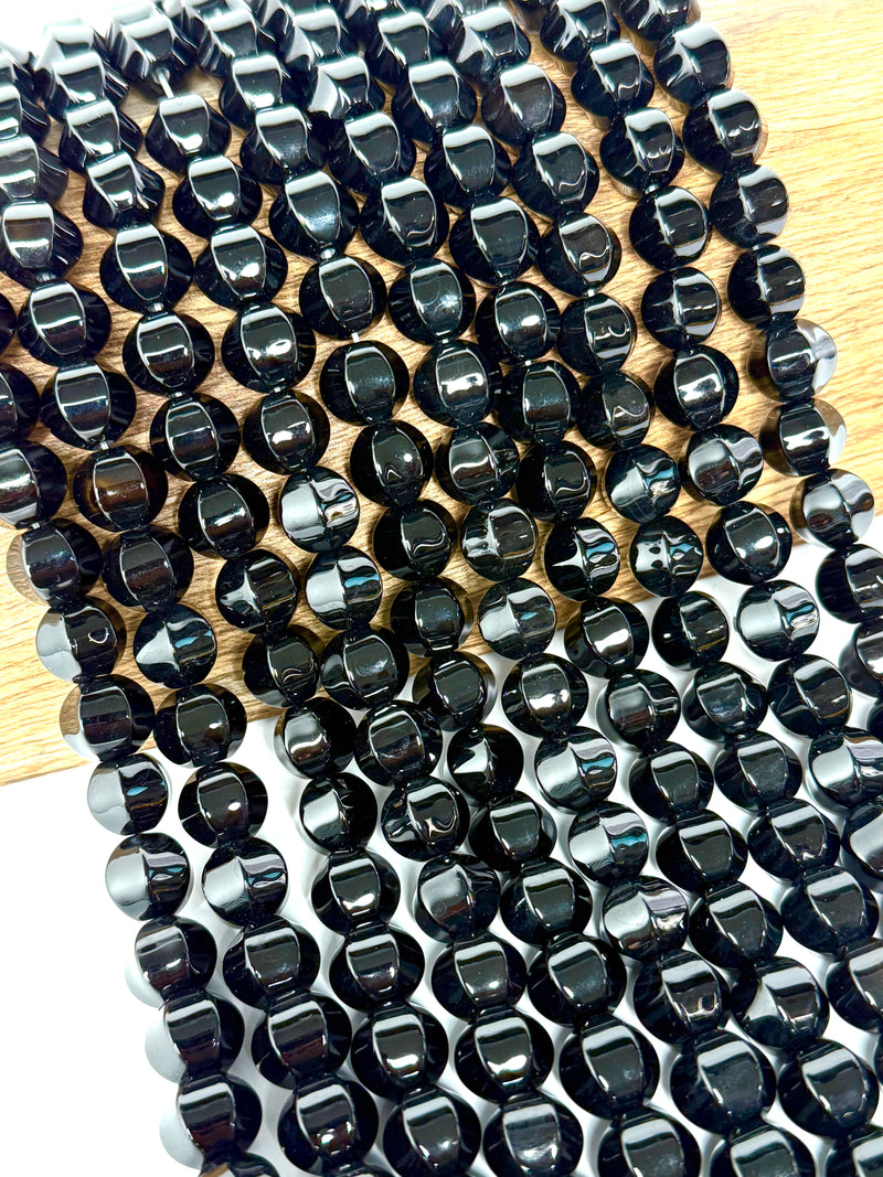 12mm Beautiful Pumpkin Shape Agate Gemstone Beads | Pumpkin Shape Black Agate | DIY Jewelry Designs | 15" Strand