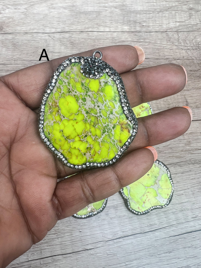 50-56mm Stunning Imperial Sea Sediment Jasper | Gemstone Pendants | Bright Colors | Natural Stone Pendant/Charm |  Crystal Bezel