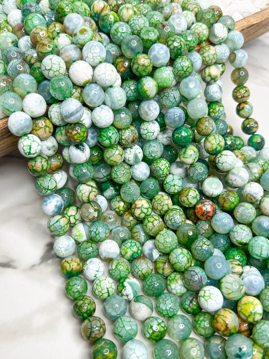 12mm Faceted Fire Agate | Faceted Green Agate Gemstone Beads | DIY Jewelry Making | 15" Strand 32 Beads per Strand | One Strand