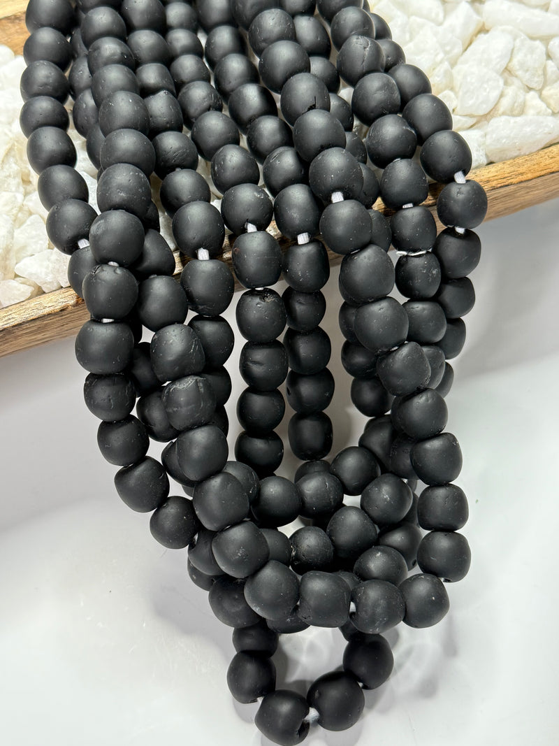 14mm Black Krobo Handmade Round Glass Beads from Ghana Africa | Glass Beads | Striped Ghana Powder Glass Beads | Made from African Bottle Glass | Approx 40 pcs