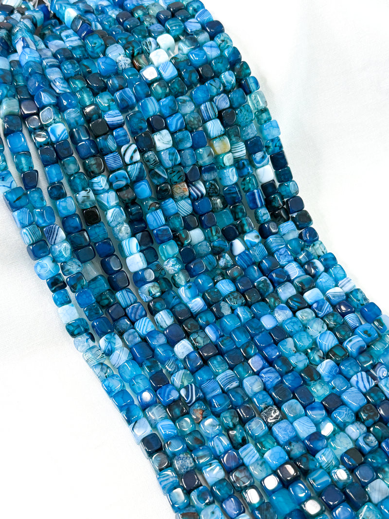 8x8mm Smooth Agate Cube Gemstone Beads | Gemstone Cubes Beads | Banded Agate | Dragon Vein Agate | DIY Jewelry Designs | Choose Color | One Strand