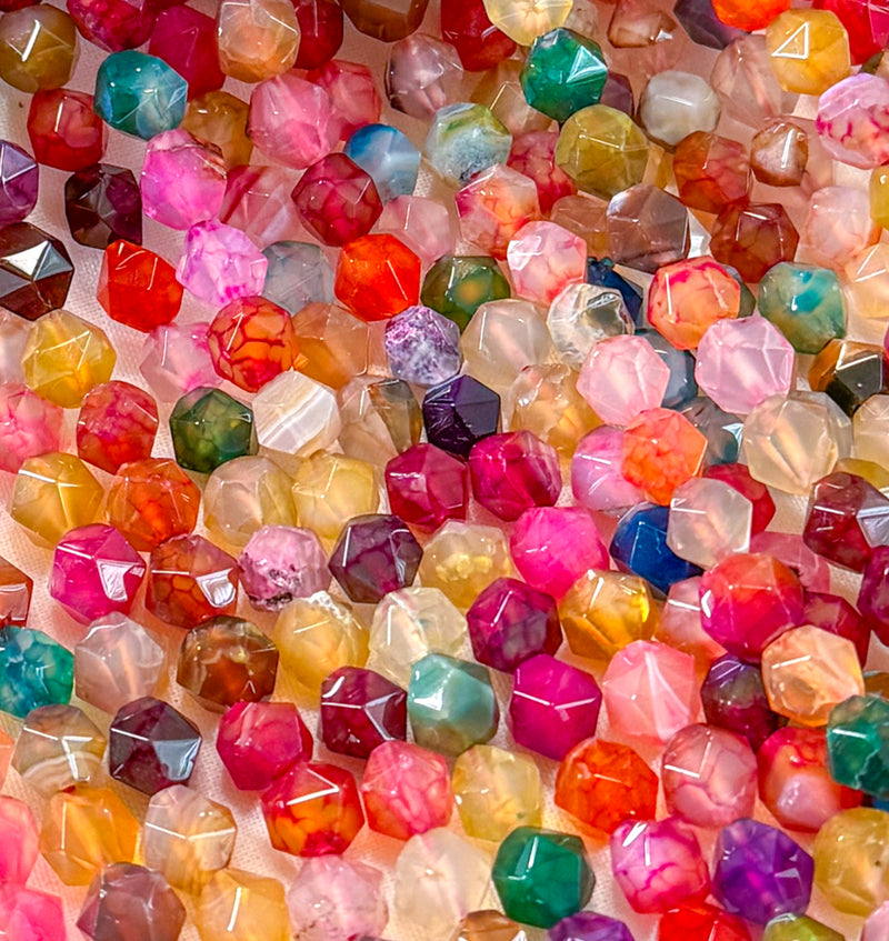 8mm Star Cut Agate Gemstone Beads | Multicolor Diamond Cut Agate Beads | DIY Jewelry Designs | 15" Strand | One Strand