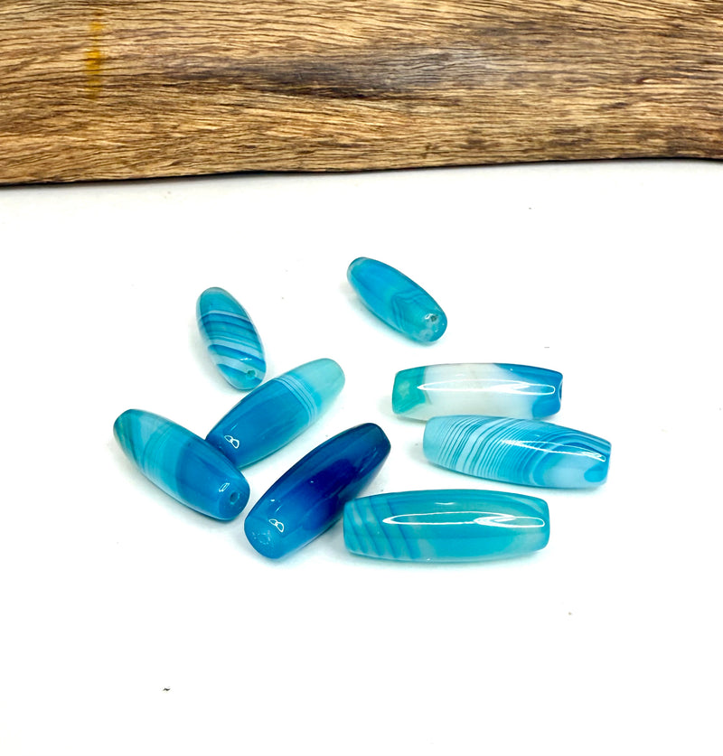 10x30mm Banded Agate Focal Beads – Barrel Gemstones in Assorted Colors (Sold by the Piece)