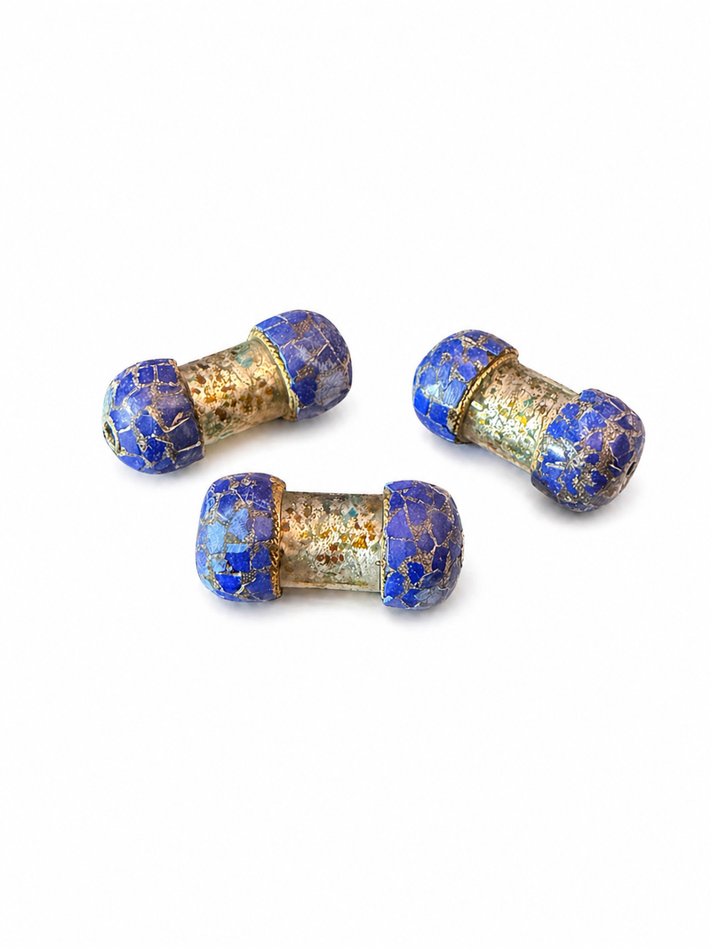 Napoli Mosaic Glass Focal Beads | Gemstone Chip Ends | Artisan Glass Barrel Bead 42–44mm | Luxury Jewelry Making Supplies | One Bead
