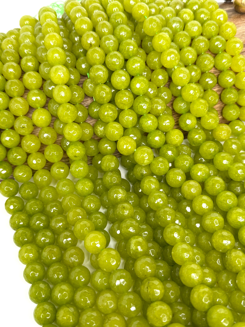 12mm Faceted Jade Gemstone Beads | Jade Gemstone Beads | Lime Green | 15” Strand | DIY Jewelry Designs