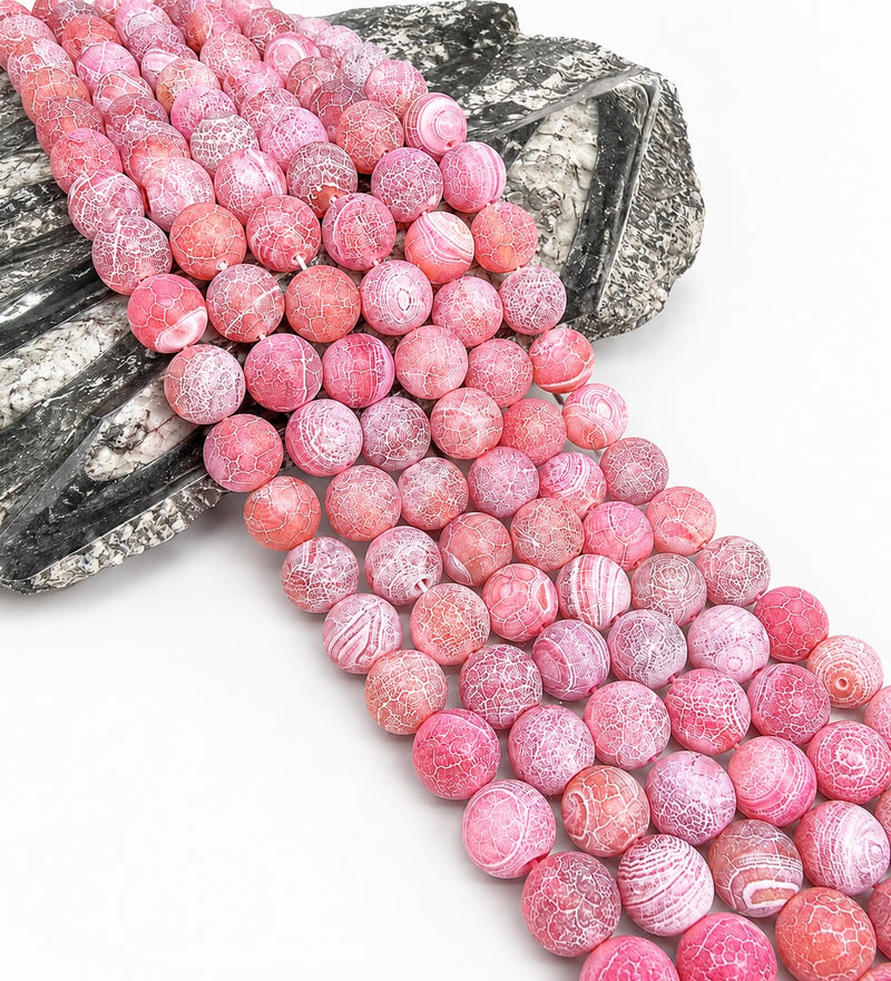 14mm Smooth Matte Crackle Agate Gemstone Beads | 14mm Smooth Agate | Natural Gemstone Loose Beads | Matte Round | DIY Jewelry Making | 15" Strand 28 Beads