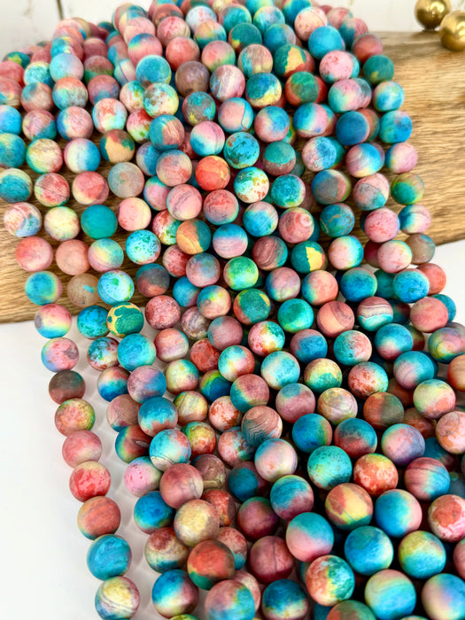 12mm Matte Agate Gemstone Beads – Multicolor Round Beads for Jewelry Making, 15” Strand - One Strand