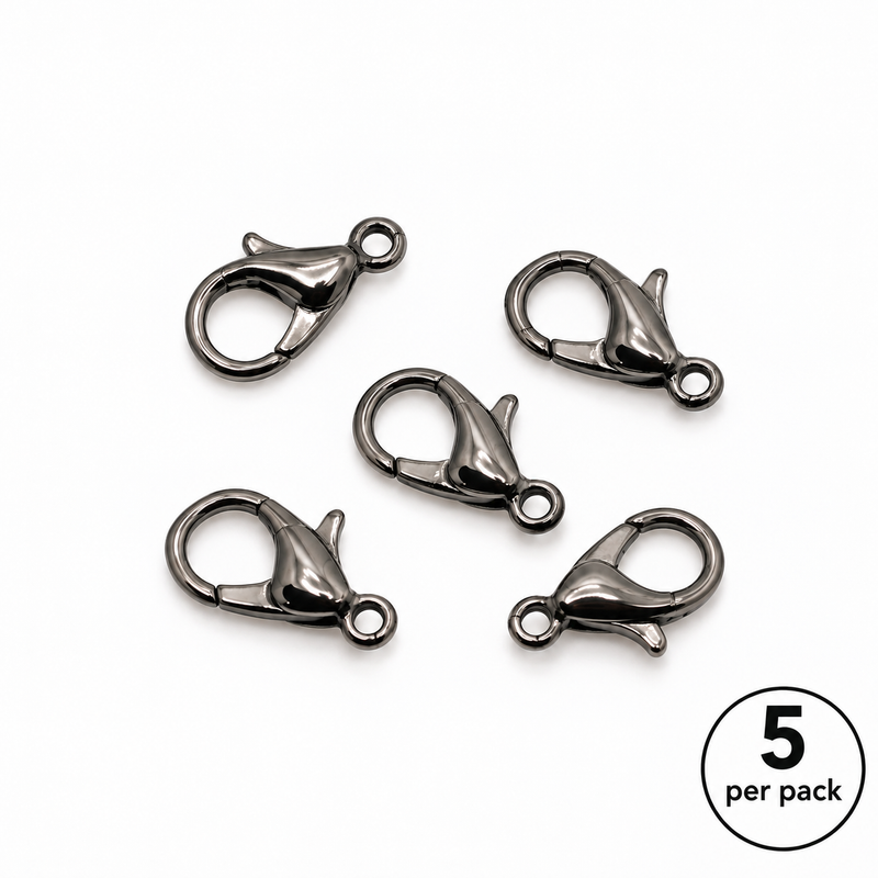 15mm Base Metal Lobster Claw Clasps – Bright Gold & Gunmetal | 5 per Pack