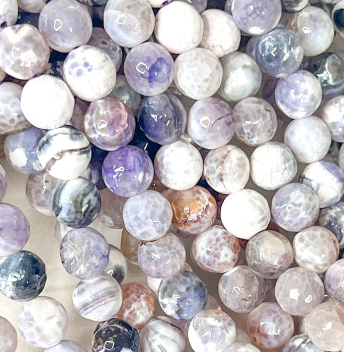 12mm Faceted Fire Agate | Faceted White With a Hint of Purple Agate Gemstone Beads | DIY Jewelry Making | 15" Strand 32 Beads per Strand | One Strand