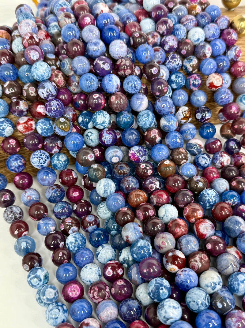 12mm Smooth Fire Agate Gemstone Beads | Smooth Blue & Purple Agate | DIY Jewelry Designs | 15" Strand