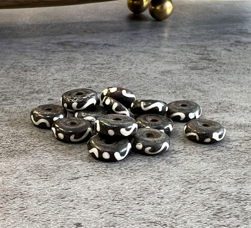 4x12mm Brown Batik Beads Bone Dis Beads | Brown and White | Bone Flat Disc Rondelle Beads |DIY Jewelry Designs | 20 Pieces