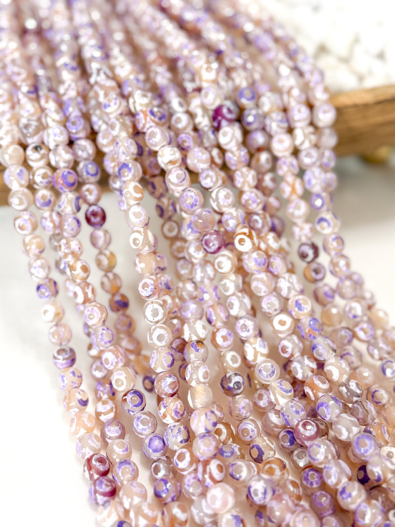 8mm Purple and White Tibetan Agate Gemstone Beads | DZI Beads | Hint of Purple | DIY Jewelry Designs | 15" Strand