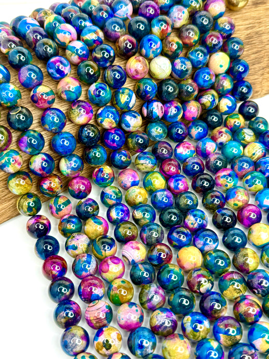 14mm Smooth Agate Gemstone Beads – Multi-Color Rainbow Mix | 14” Strand, 28 Beads | Polished Natural Stone for Jewelry Making | One Strand