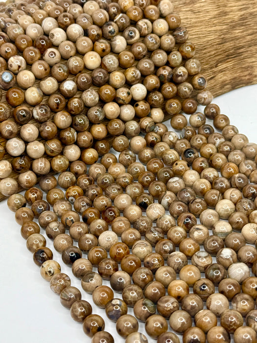 10mm Smooth Fire Agate Gemstone Beads | Brown & Cream Agate Round Gemstone Beads | Jewelry Making DIY | Gemstone Beads | 38 Beads per Strand