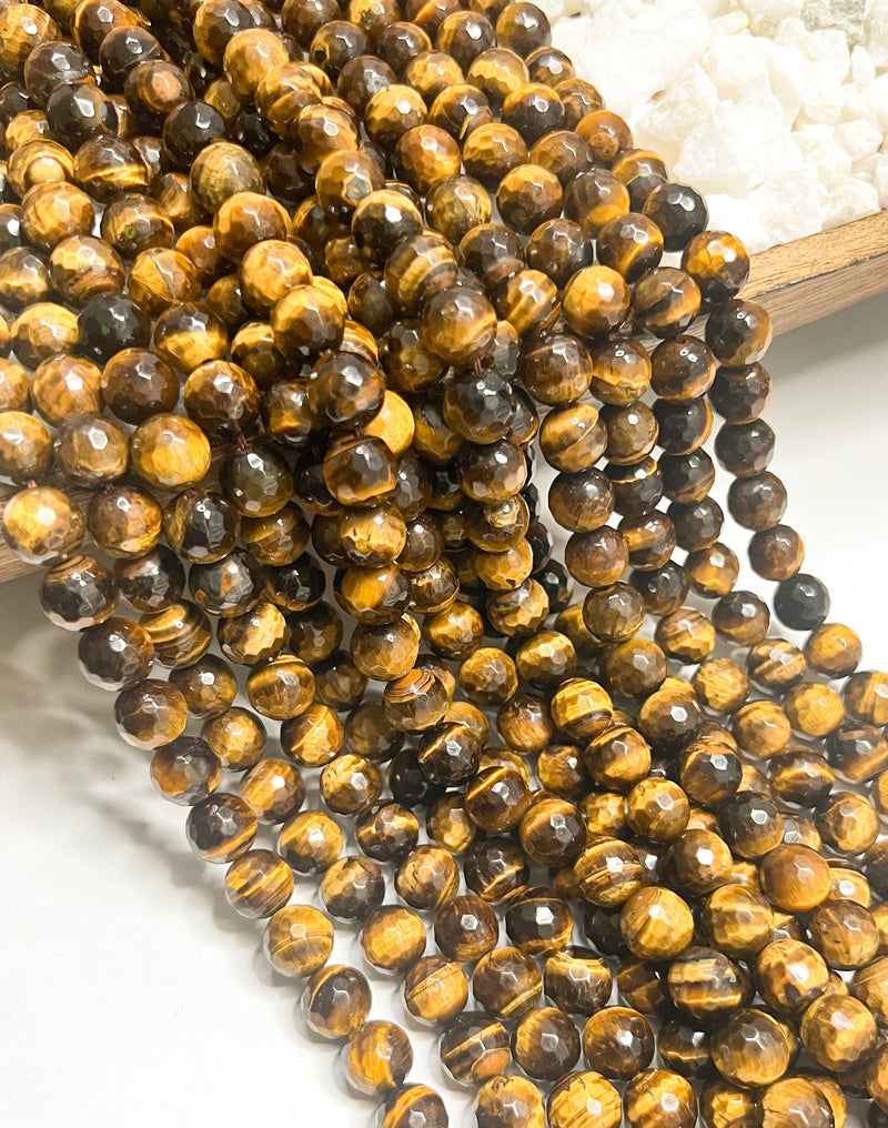 4,8,12, & 14mm Faceted Golden Brown Tigers Eye | Tigers Eye Gemstone Beads | Healing Properties | DIY Jewelry Making | 15" Strand