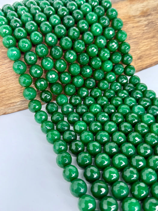 12mm Faceted Green Jade Gemstone Beads – 15” Strand for Jewelry Making - One Strand