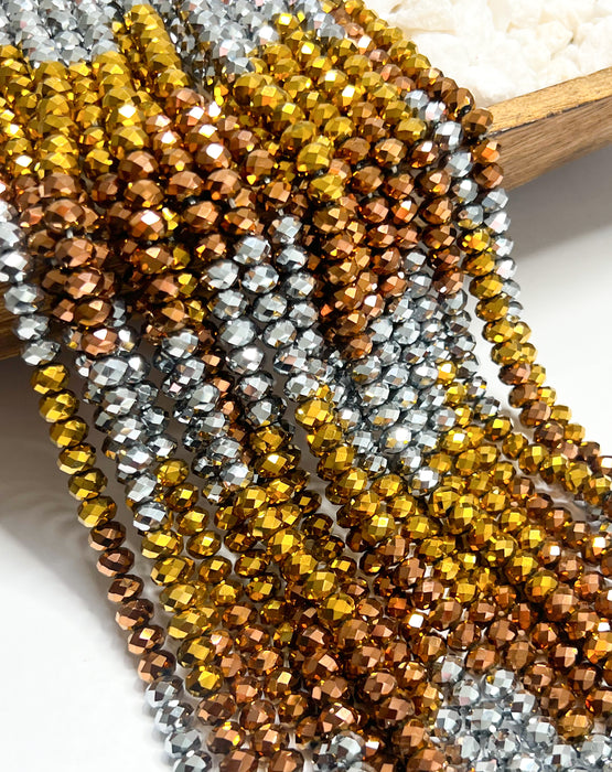 6x8mm Metallic Faceted Glass Rondelle Beads | Faceted Glass | Multicolor | DIY Jewelry Designs | 15 inch Strands | 62 Pcs