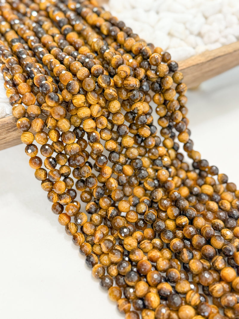 4,8,12, & 14mm Faceted Golden Brown Tigers Eye | Tigers Eye Gemstone Beads | Healing Properties | DIY Jewelry Making | 15" Strand