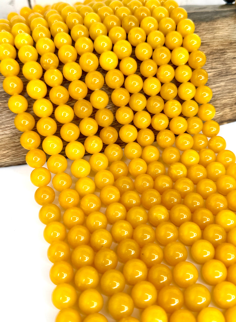12mm Smooth Golden Yellow Agate Gemstone Beads – 15” Strand, Approx. 32 Beads per Strand