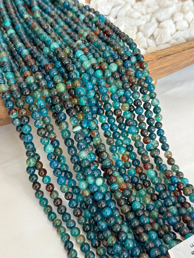 6mm Smooth Round Agate Gemstone Beads | Beautiful hues of Blue & Brown Beads | DIY Jewelry Designs | Full length 15.5" Strand