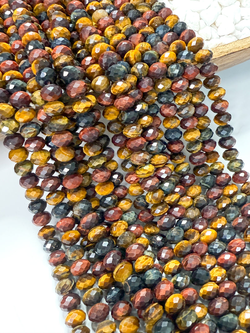 8x12mm Faceted AAA Natural Tiger Eye gemstone bead | Faceted 8x12mm Rondelle Beads | Beautiful Natural Multicolor Tiger Eye Gemstone Bead | DIY Jewelry Designs | 15" Strand