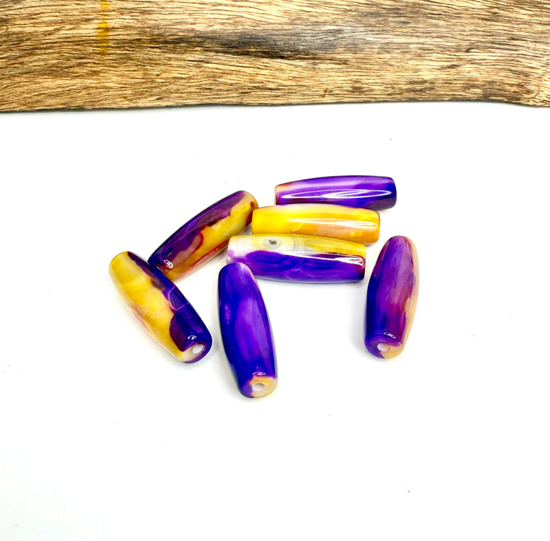 14x40mm Purple & Yellow Agate Focal Beads – Polished Oval Barrel Gemstones (Sold by the Piece)