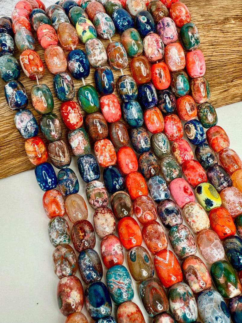 13x18mm Agate Barrel Gemstone Beads – Multi-Color & Purple Mix Variants | 15” Strand, 22 Beads | Polished Natural Stone for Jewelry Making | One Strand