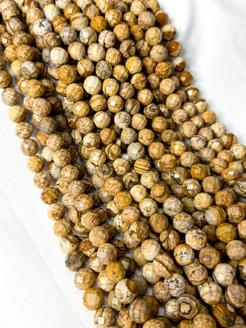 12mm & 10mm Faceted Picture Jasper Gemstone Beads | Earthy Tone Gemstone Beads | Two size Options | DIY Jewelry Designs | 15" Strand | One Strand