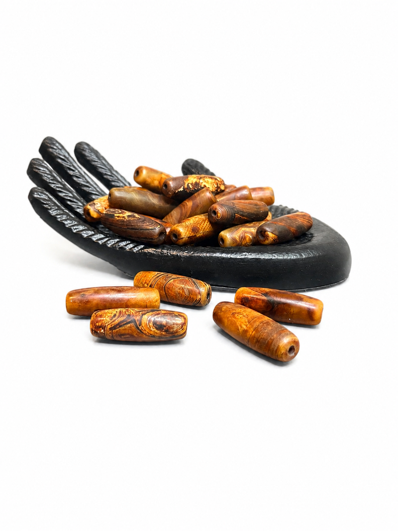 40mm Natural Banded Agate Barrel Focal Bead – Brown & Golden Tan – 1 Piece