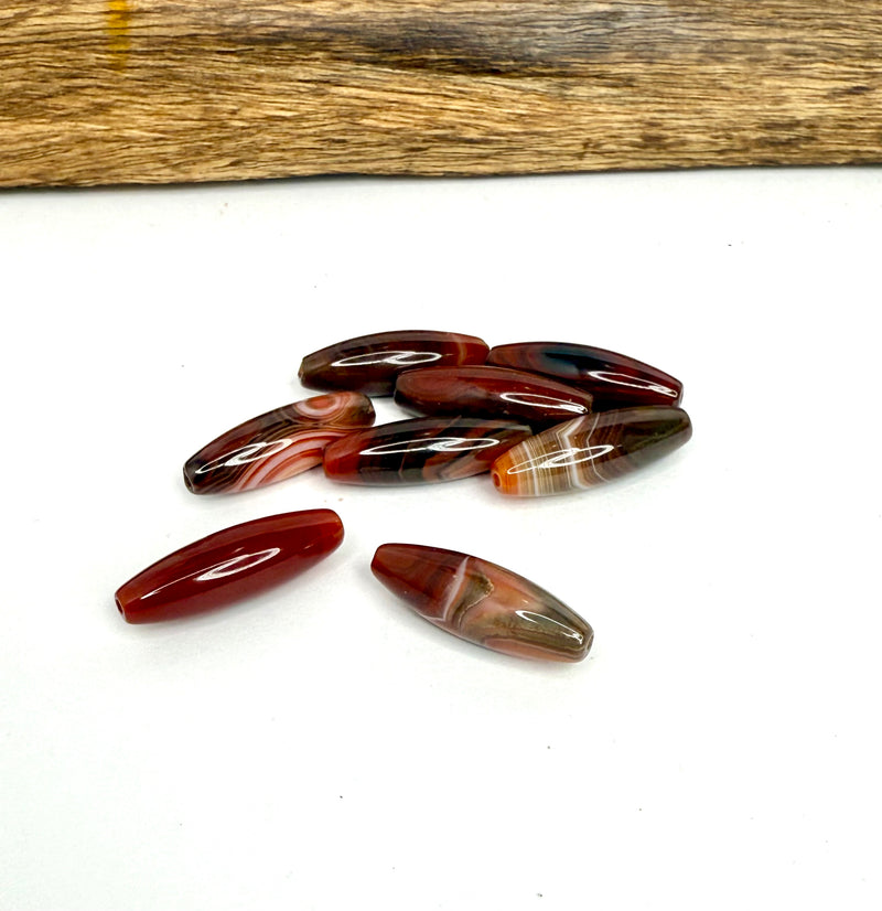 10x30mm Banded Agate Focal Beads – Barrel Gemstones in Assorted Colors (Sold by the Piece)