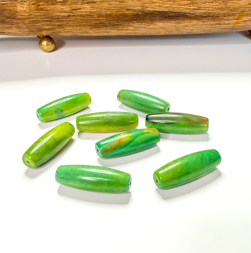 40mm Agate Gemstone Bead | 12x40mm Barrel Shape Bead | Beautiful hues of green and yellow Focal Beads | DIY Jewelry |1 Piece