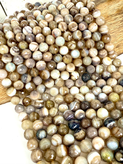 12mm Faceted Banded Agate Gemstone Beads – High Shine, 15” Strand - One Strand