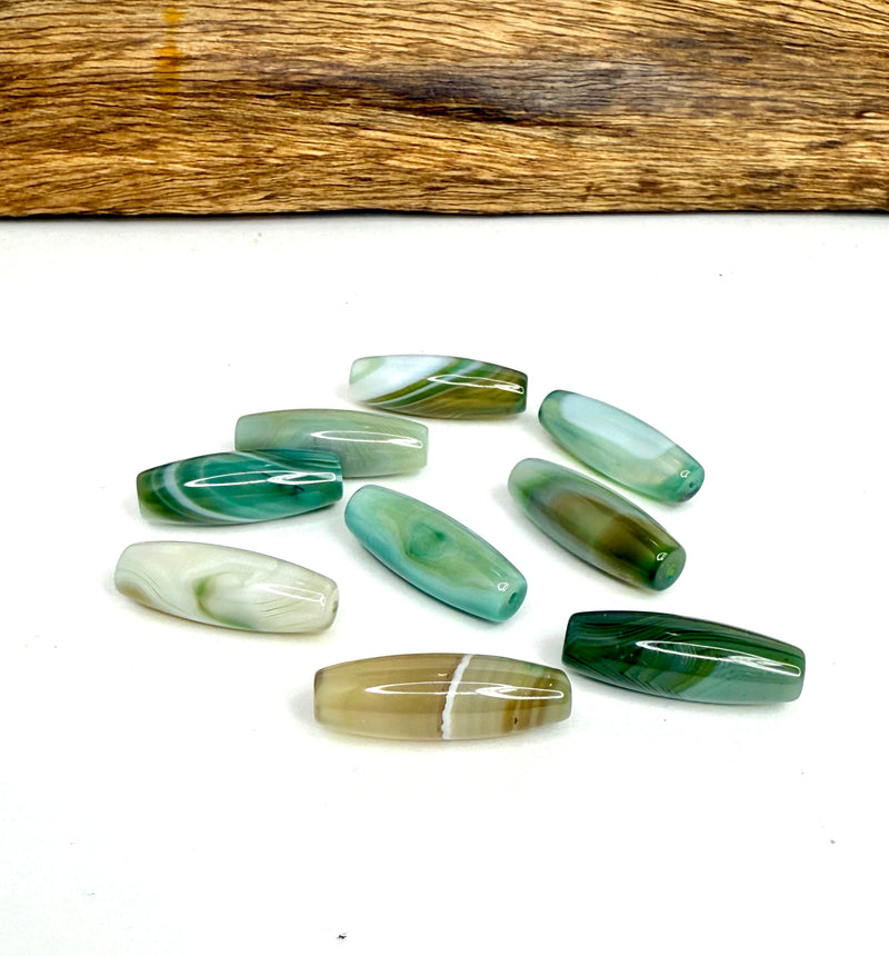 10x30mm Banded Agate Focal Beads – Barrel Gemstones in Assorted Colors (Sold by the Piece)