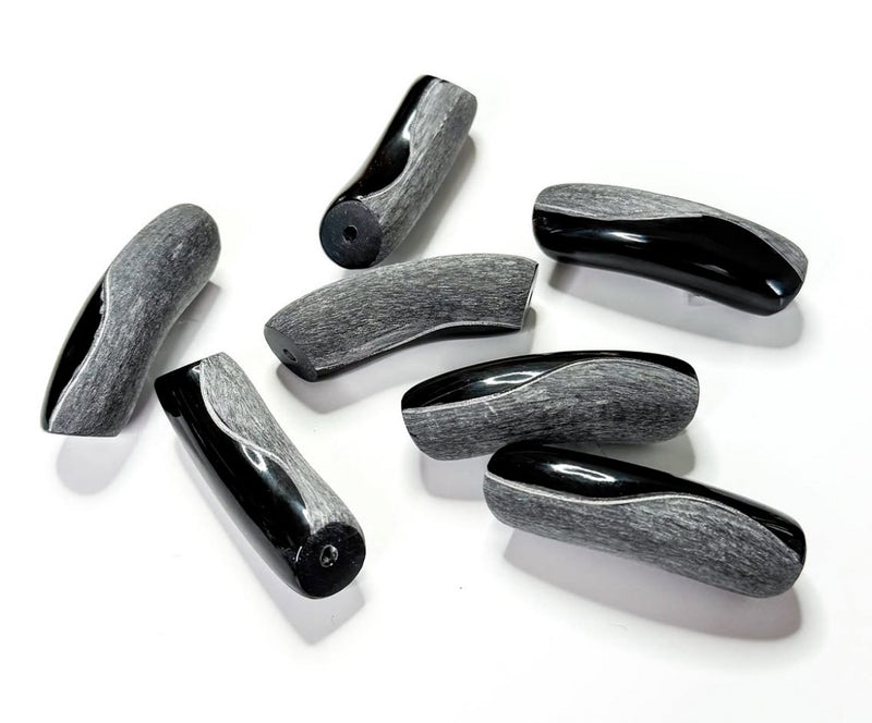 Recycled Buffalo Horn Curved Tube Bead | Curved Bone Bead | Tube Bead | Black Bone Bead | One Piece