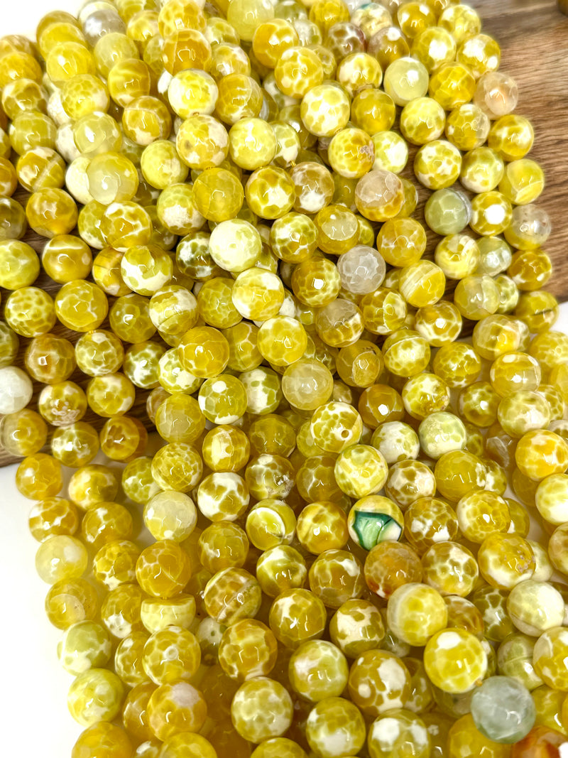 12mm Faceted Fire Agate Gemstone Beads | Faceted Yellow Fire Agate | DIY Jewelry Making | 15 Inch Strand | 32 Beads