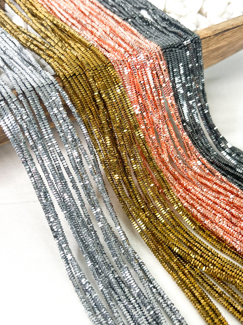 1x2mm Square Hematite Rondelle Disc Beads | Natural Gemstone Beads | Spacer Loose Stone Beads for Jewelry Making 15.5" 1 Strand | DIY Jewelry Making | Over 200 pcs