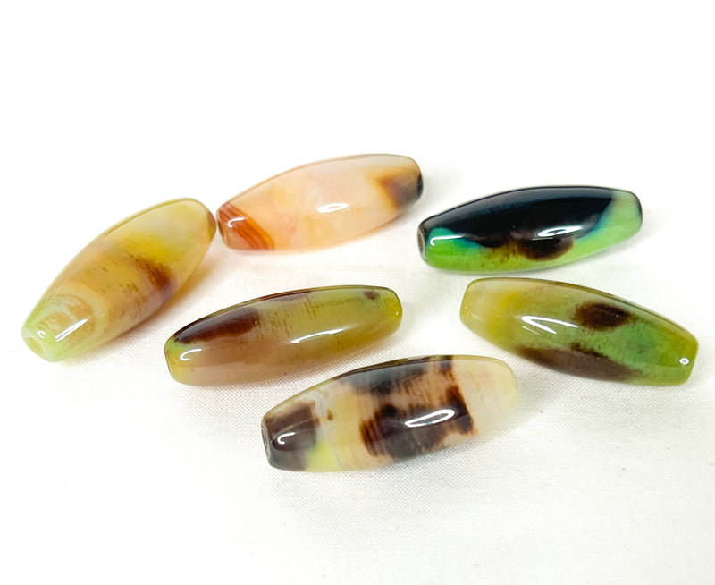 40mm Agate Gemstone Bead | 12x40mm Barrel Shape Bead | Beautiful Yellow Brown and Green | DIY Jewelry |1 Piece