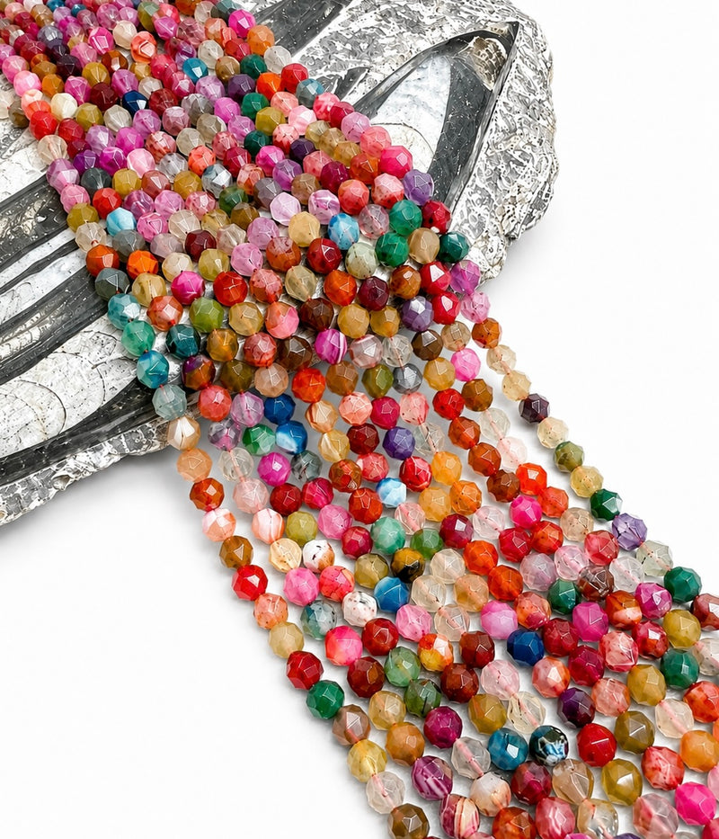 8mm Star Cut Agate Gemstone Beads | Multicolor Diamond Cut Agate Beads | DIY Jewelry Designs | 15" Strand | One Strand