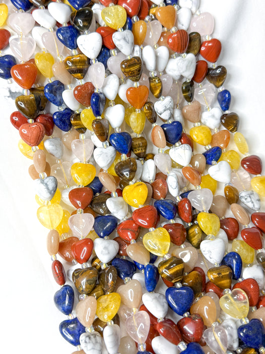 14mm Multi Gemstone Hearts |6 Different Gemstone Hearts | DIY Jewelry Designs | 15" Strand | 24 Hearts