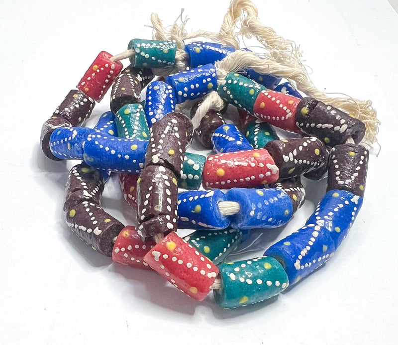 African Glass Beads | Ghana Krobo Tube Beads | Multicolor | DIY Jewelry Supplies