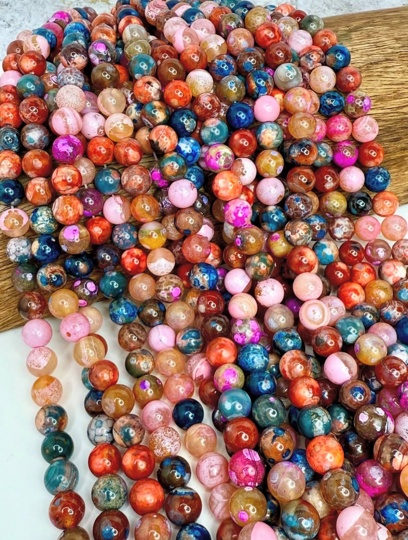 10mm Smooth Multicolor Fire Agate Gemstone Beads | Agate Gemstone Beads | Multicolor Agate | DIY Jewelry Designs | 15" Strand