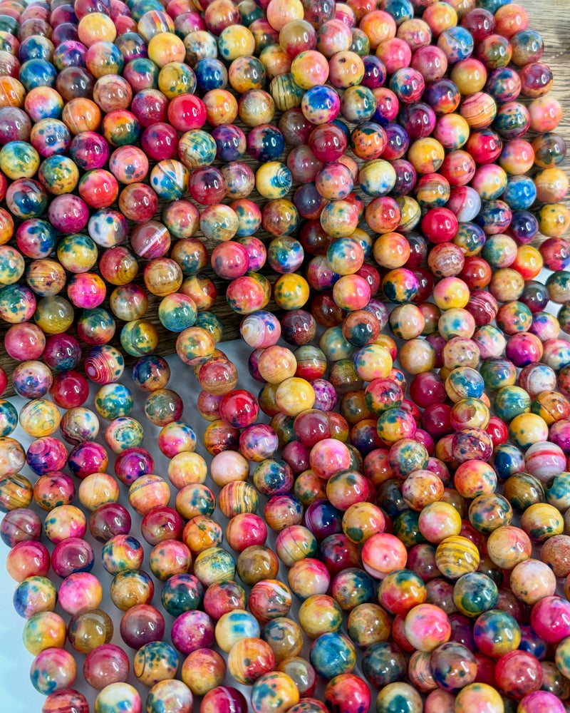 10mm Smooth Multicolor Fire Agate Gemstone Beads | Agate Gemstone Beads | Multicolor Agate | DIY Jewelry Designs | 15" Strand
