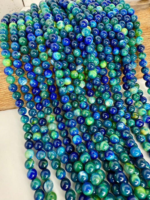 8mm Blue Green Agate Gemstone Beads – Smooth Round, 15” Strand for Jewelry Making - One Strand