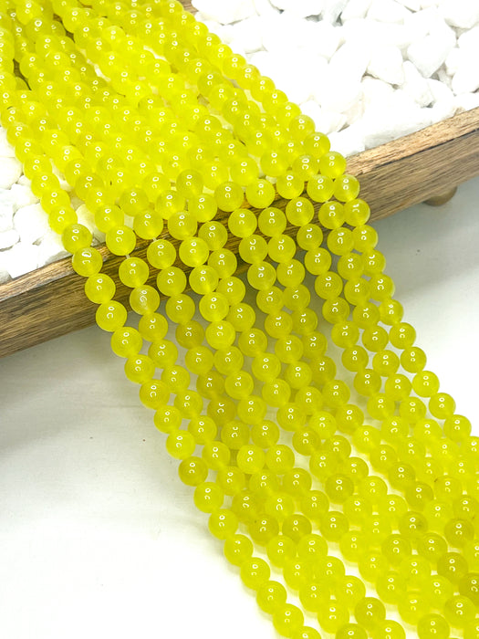 8mm Smooth Lemon Yellow Agate | Smooth Agate Gemstone Beads | DIY Jewelry Designs | One Strand