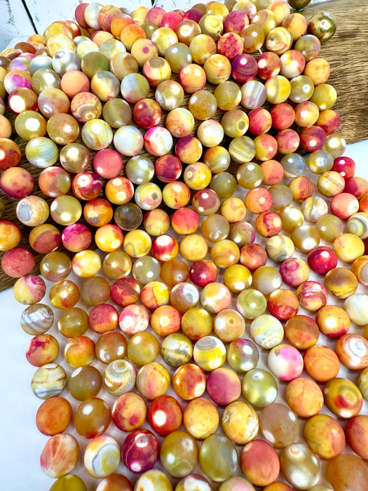 14mm Smooth Matte Agate Gemstone Beads – Sunset Yellow & Orange Mix | 15” Strand, 28 Beads | Natural Stone for Jewelry Making | One Strand