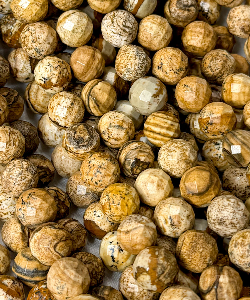 12mm & 10mm Faceted Picture Jasper Gemstone Beads | Earthy Tone Gemstone Beads | Two size Options | DIY Jewelry Designs | 15" Strand | One Strand