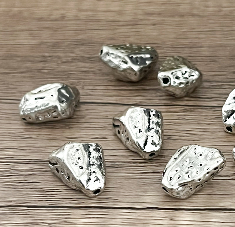 16mm x 9mm Pewter Nugget Beads  Pewter Spacer Beads | 10 Pieces | Textured Silver Color | DIY Jewelry Designs | Lead & Nickel Free