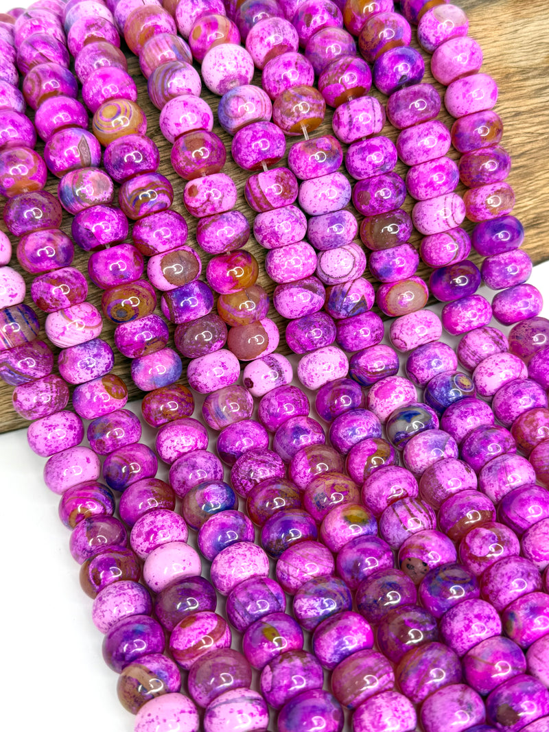 14mm Smooth Fire Agate Rondelle Gemstone Beads | Beautiful hues of Fuchsia and Purple | Smooth Surface |DIY Jewelry Designs | 15" Strand