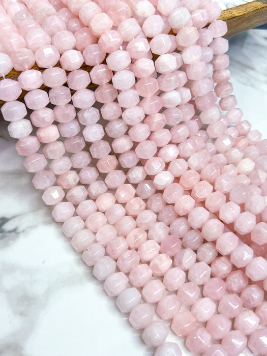 10x13mm Faceted Rose Quartz Rondelle Gemstone Beads | Hexagon Shape | Rose Quartz Beads | Healing Properties | 15" Strand | One Strand