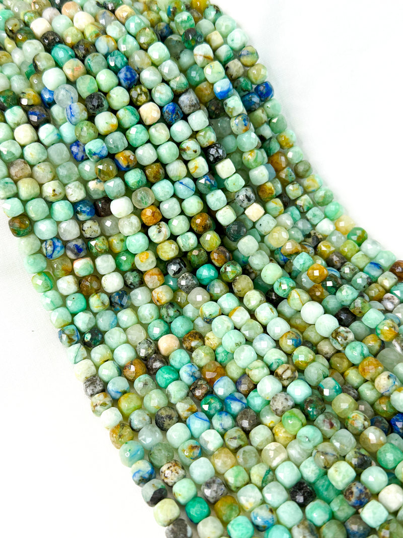 7x7mm Faceted Natural Chrysocolla Gemstone Beads | Faceted 7mm Cube Shape Beads | DIY Jewelry Designs | 16" Strand
